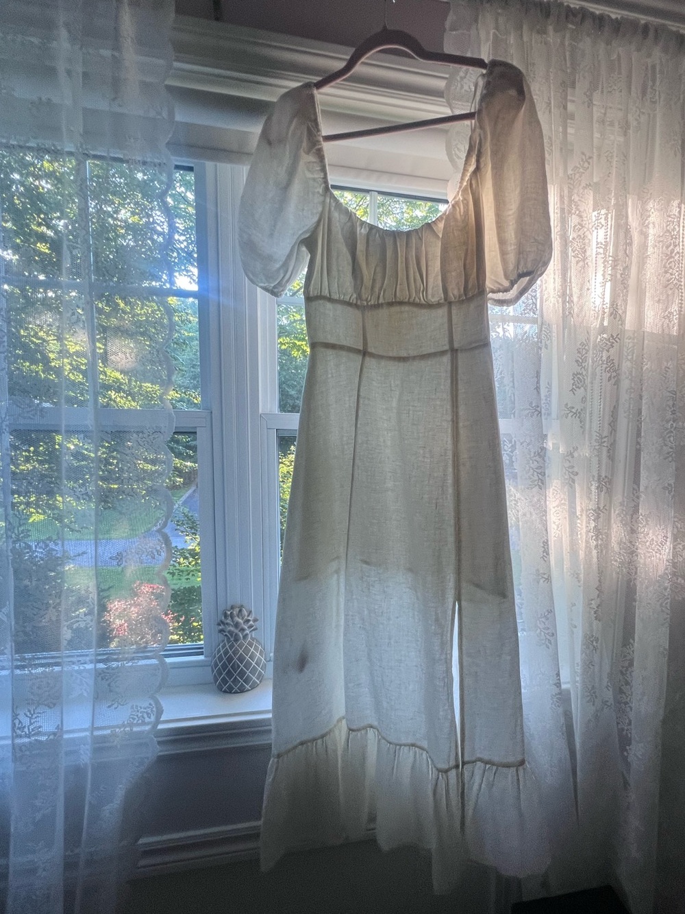 & Other Stories Cream Maxi Dress with Puff Sleeves and Front Slit